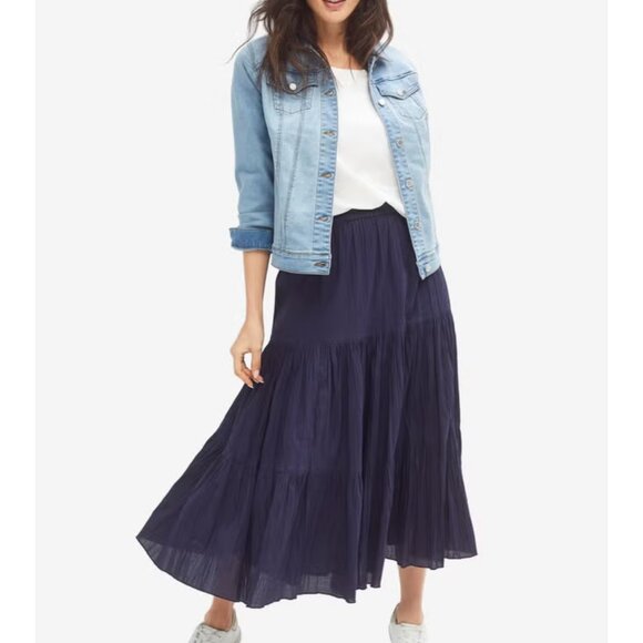 ELLOS Dresses & Skirts - Black Cotton Tiered Lined Crinkle Maxi Skirt NWT elastic-waist boho festival